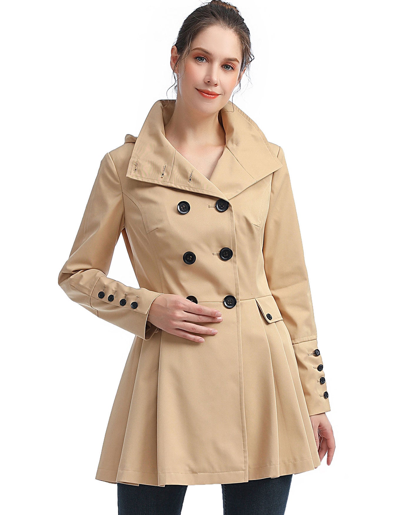 BGSD Women s Nicole Waterproof Hooded Fit Flare Trench Coat Tan