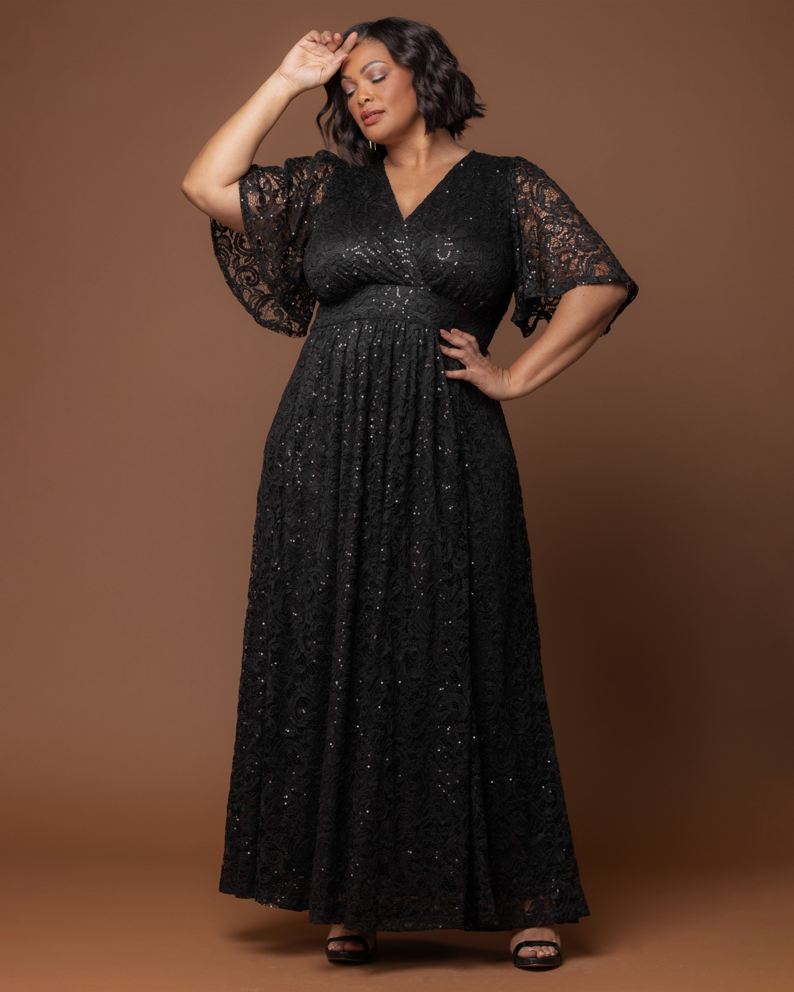 Luminous Sequin Lace Long Gown, ONYX / Black, alternate image number 4