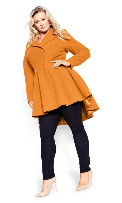 Hi Lo Frill Coat - deep caramel, , alternate image number null