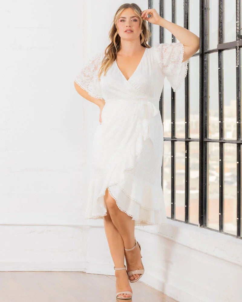 Palermo Lace Faux Wrap Dress, White, hi-res image number 0