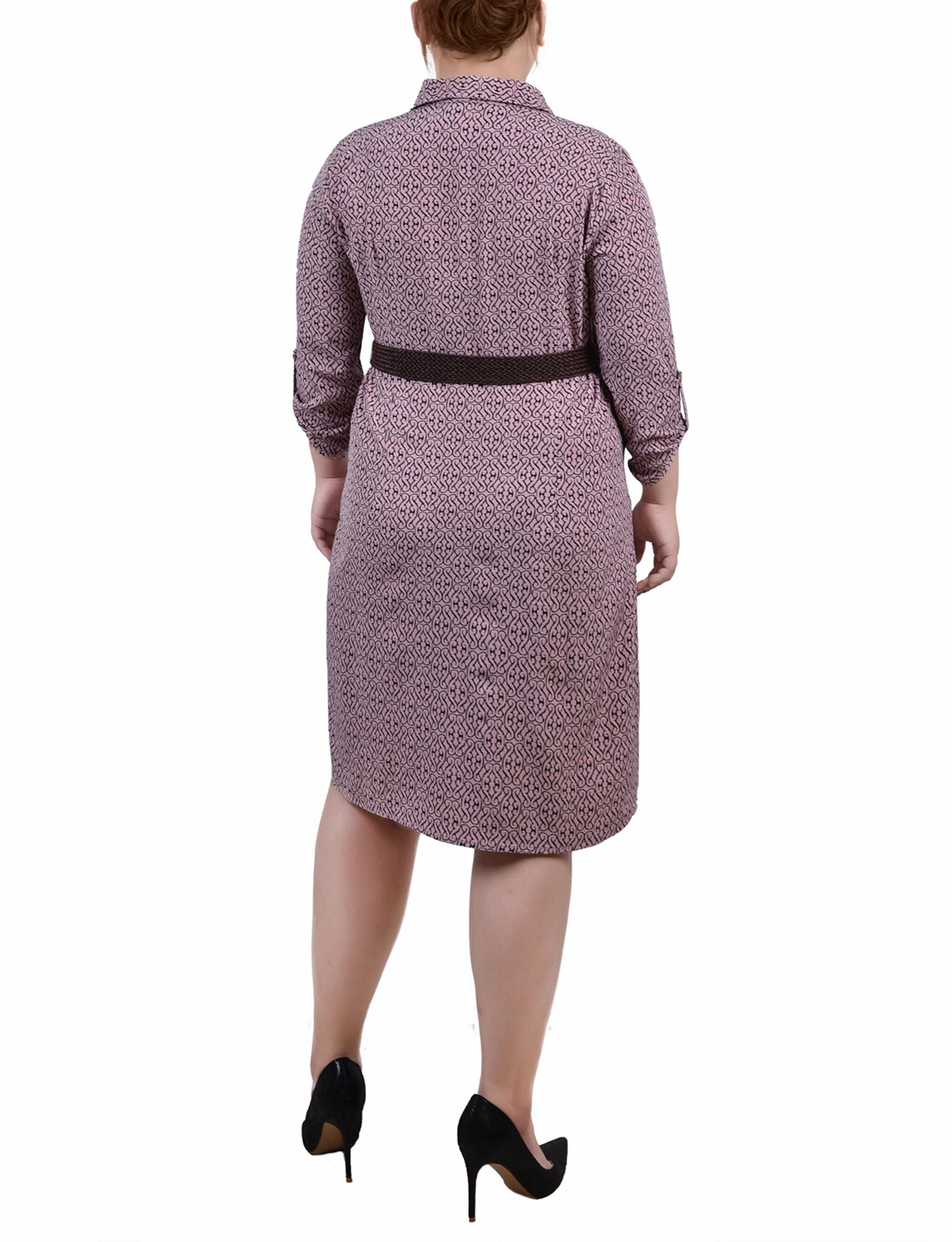 3/4 Roll Tab Sleeve Shirtdress, Lilas Black Swirl, alternate image number 1