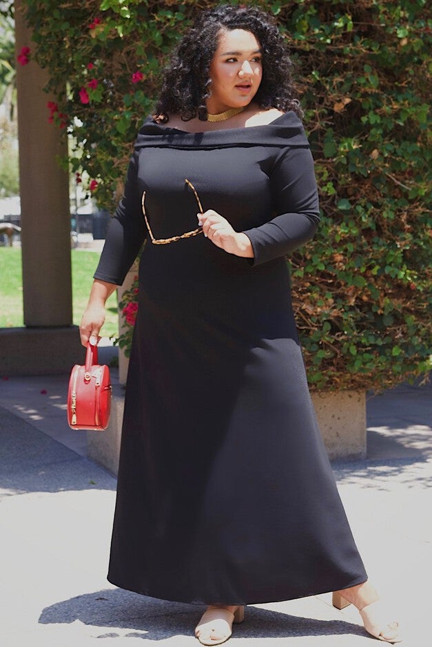 Fresh Take Slim Fit Off The Shoulder Plus Size Maxi Dress, Black, hi-res image number null
