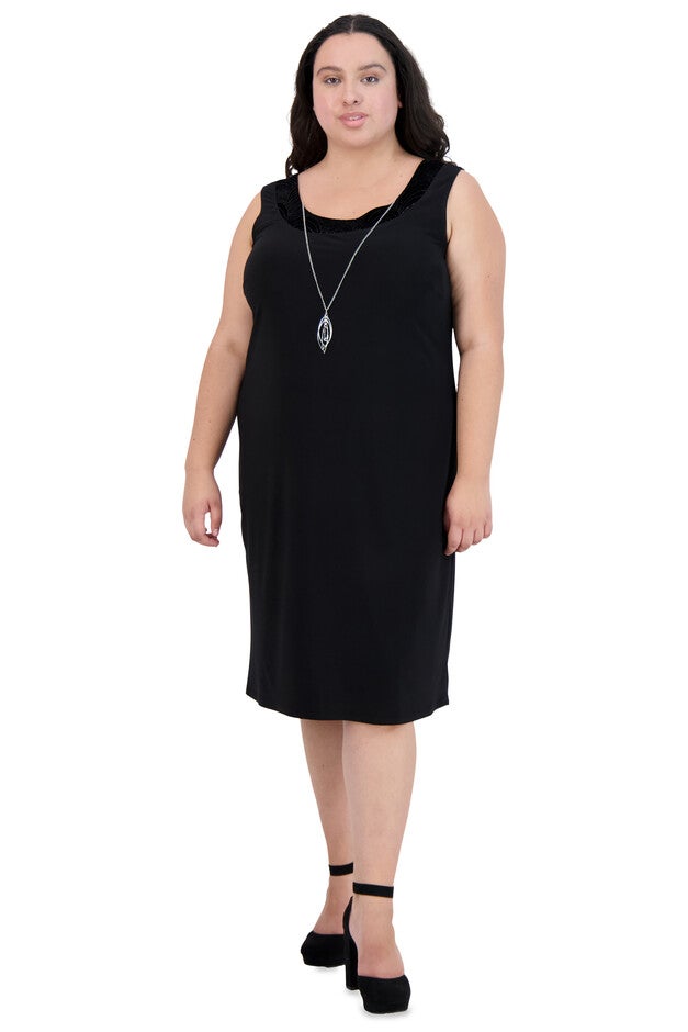 Two-Piece Banded Glitter Velvet Jacket and Dress Set - Plus, , alternate image number null