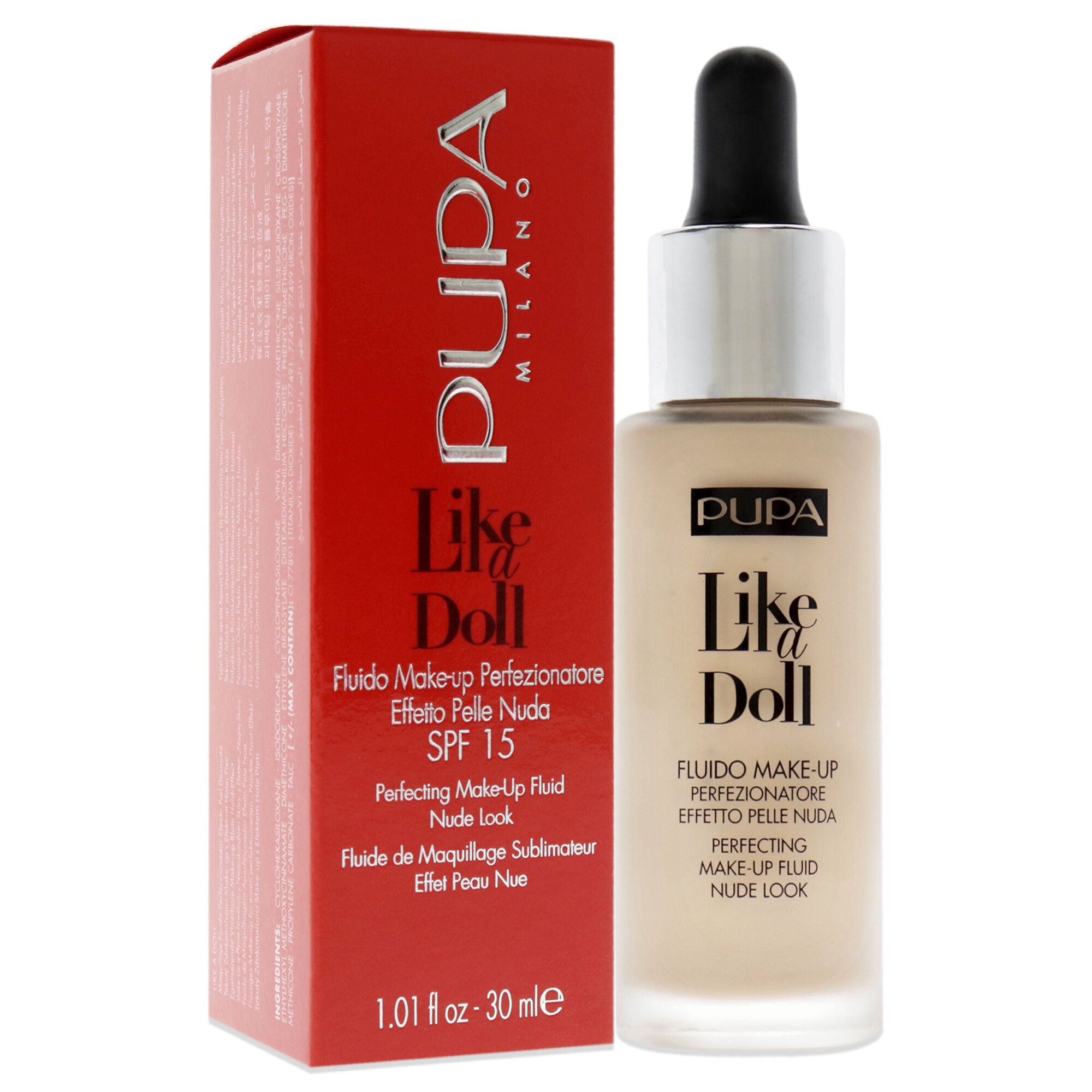 Like A Doll Perfecting Make-Up Fluid Nude Look Foundation SPF 15 - 020 Light Beige by Pupa Milano for Women - 1.01 oz Foundation, , alternate image number 6