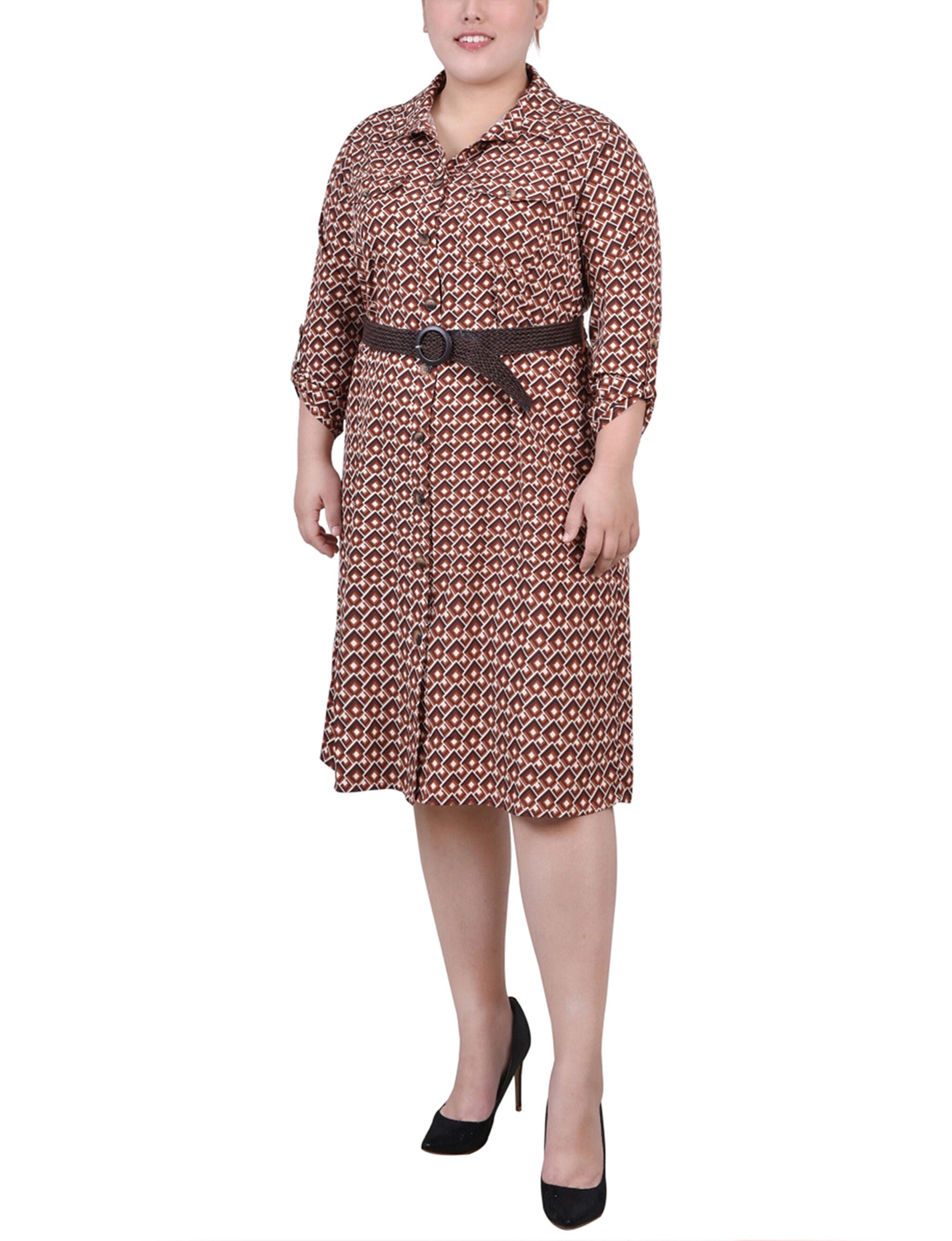 3/4 Roll Tab Sleeve Shirtdress, Golden Jaycee Pristine, hi-res image number 0