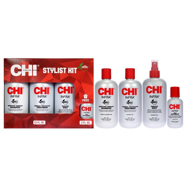 Stylist Kit by CHI for Unisex - 4 Pc 12oz Shampoo, 12oz Treatment, 12oz Keratin Mist, 2oz Silk Infusion, NA, hi-res image number 0
