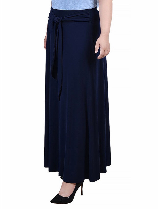 Maxi Skirt With Sash Waist Tie, Navy, alternate image number 1