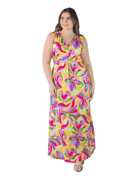 Fashion 3/4 Sleeve Crew Neck Floral Loose Maxi Dress