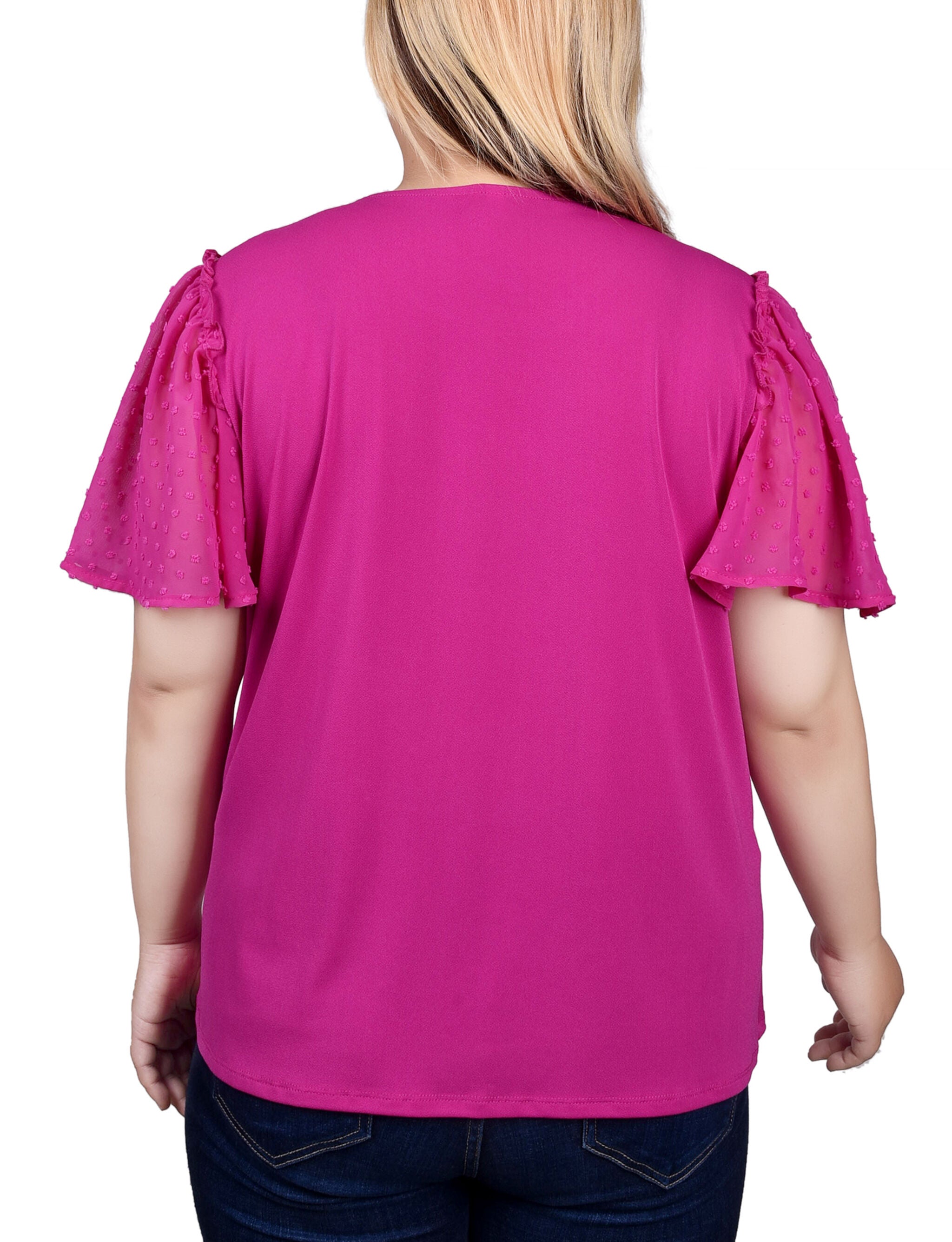 Clip Dot Flutter Sleeve Top, Fushia Red / pink, alternate image number 2