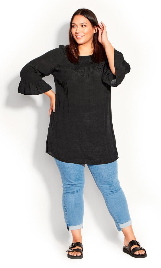 Flutter 3/4 Sleeve Top - black, , alternate image number 1