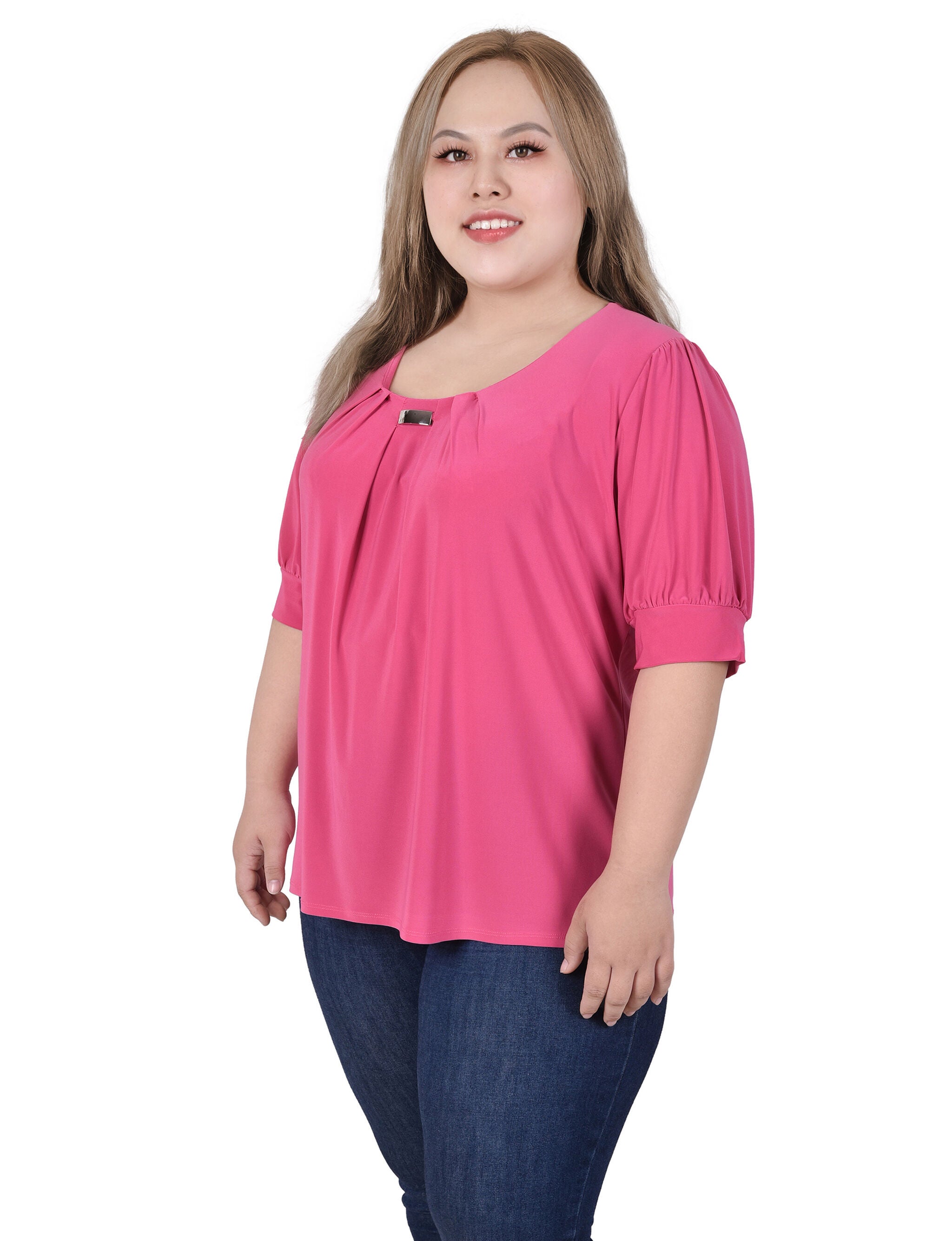 Short Sleeve Balloon Sleeve Top With Hardware, , alternate image number 2