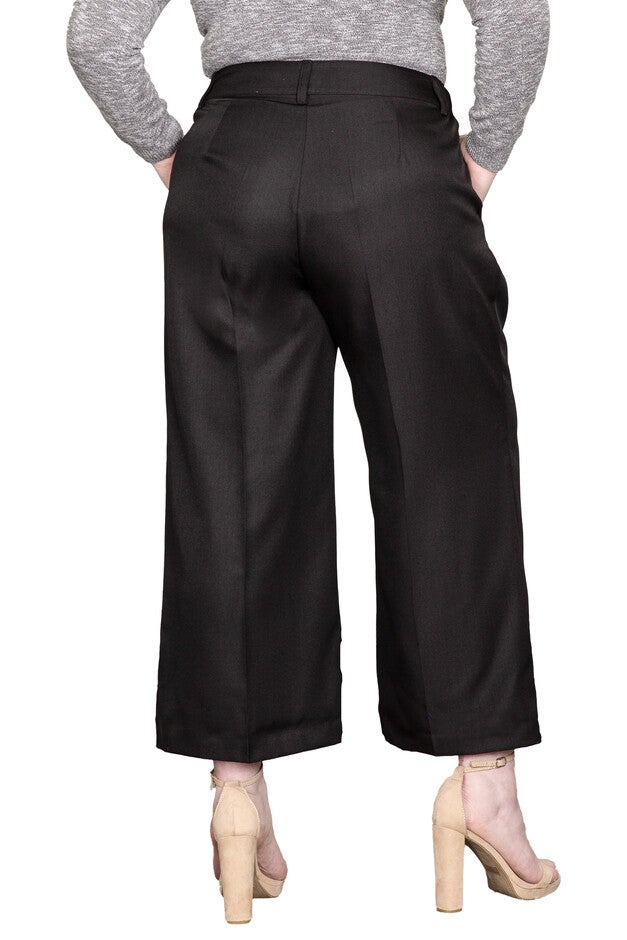 Pleated Front Cropped Wide Leg Woven Pants, Black / Black, alternate image number 1
