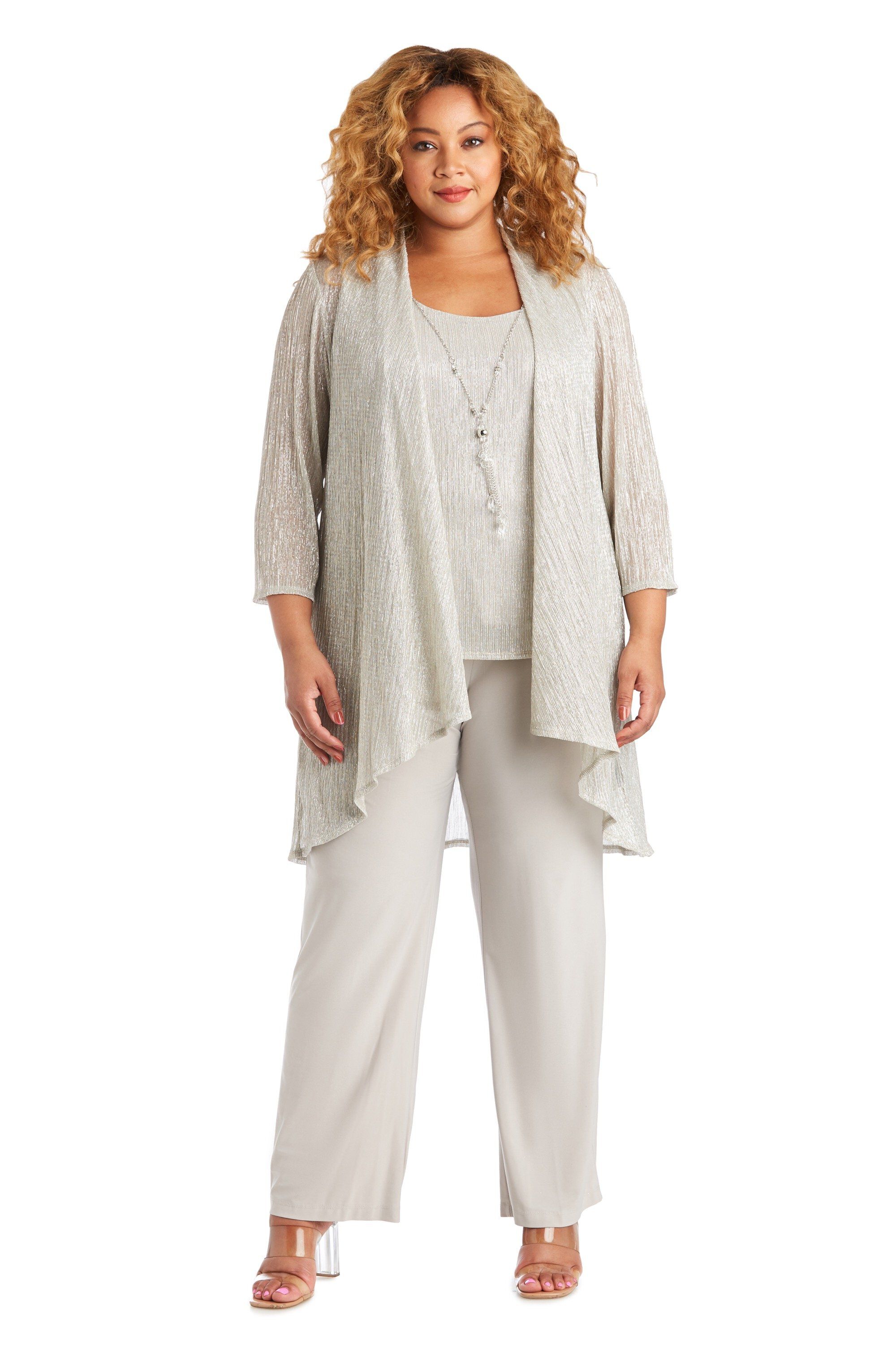 Three Piece Festival Crinkle Duster Pant Set, Champagne, hi-res image number 0