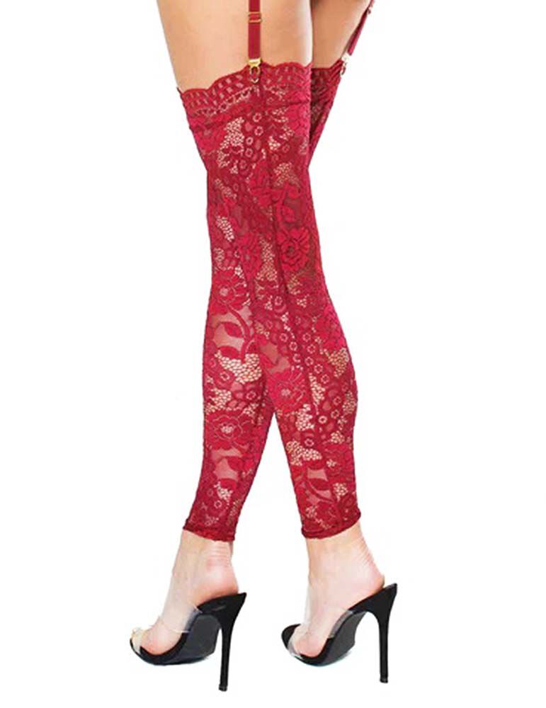 Lace Footless Stockings, Red / red, alternate image number 1