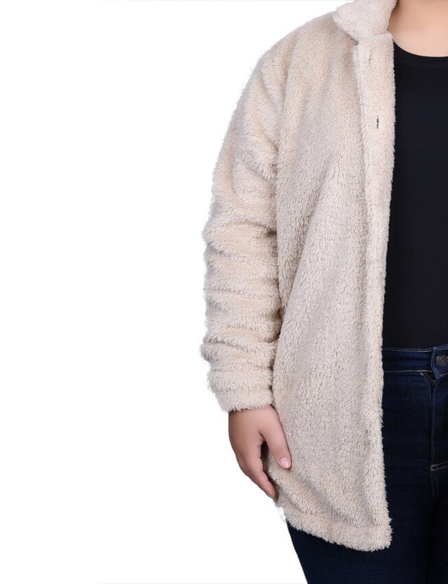 Long Sleeve Button Front Sherpa Jacket, , alternate image number 2