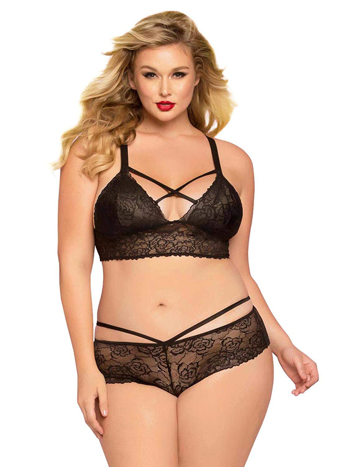 Lattice Back Bra Set, Black / black, hi-res image number 0