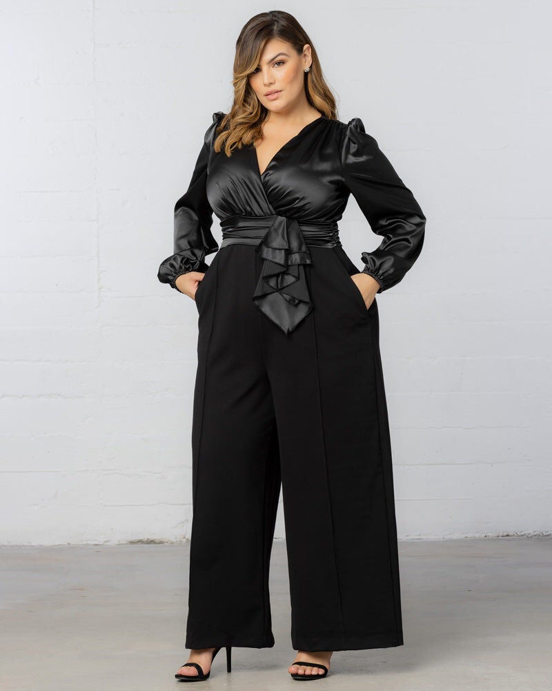 Refined Satin Jumpsuit, Onyx, alternate image number 2