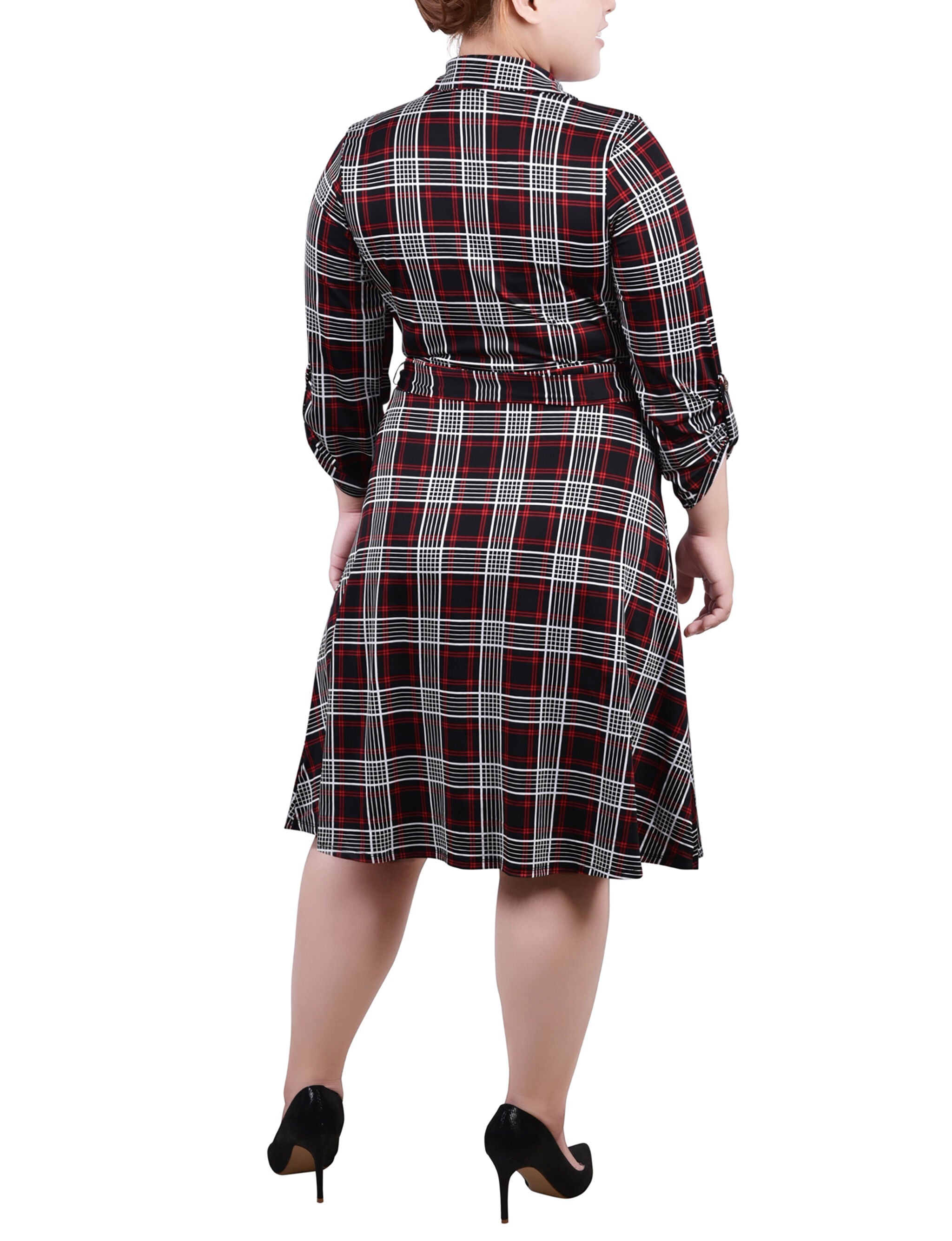 3/4 Slv Roll Tab Shirtdress, Nancy Plaid, alternate image number 2