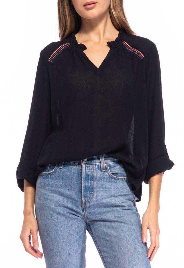 Embroidered Shoulder Blouse, Black, hi-res image number null