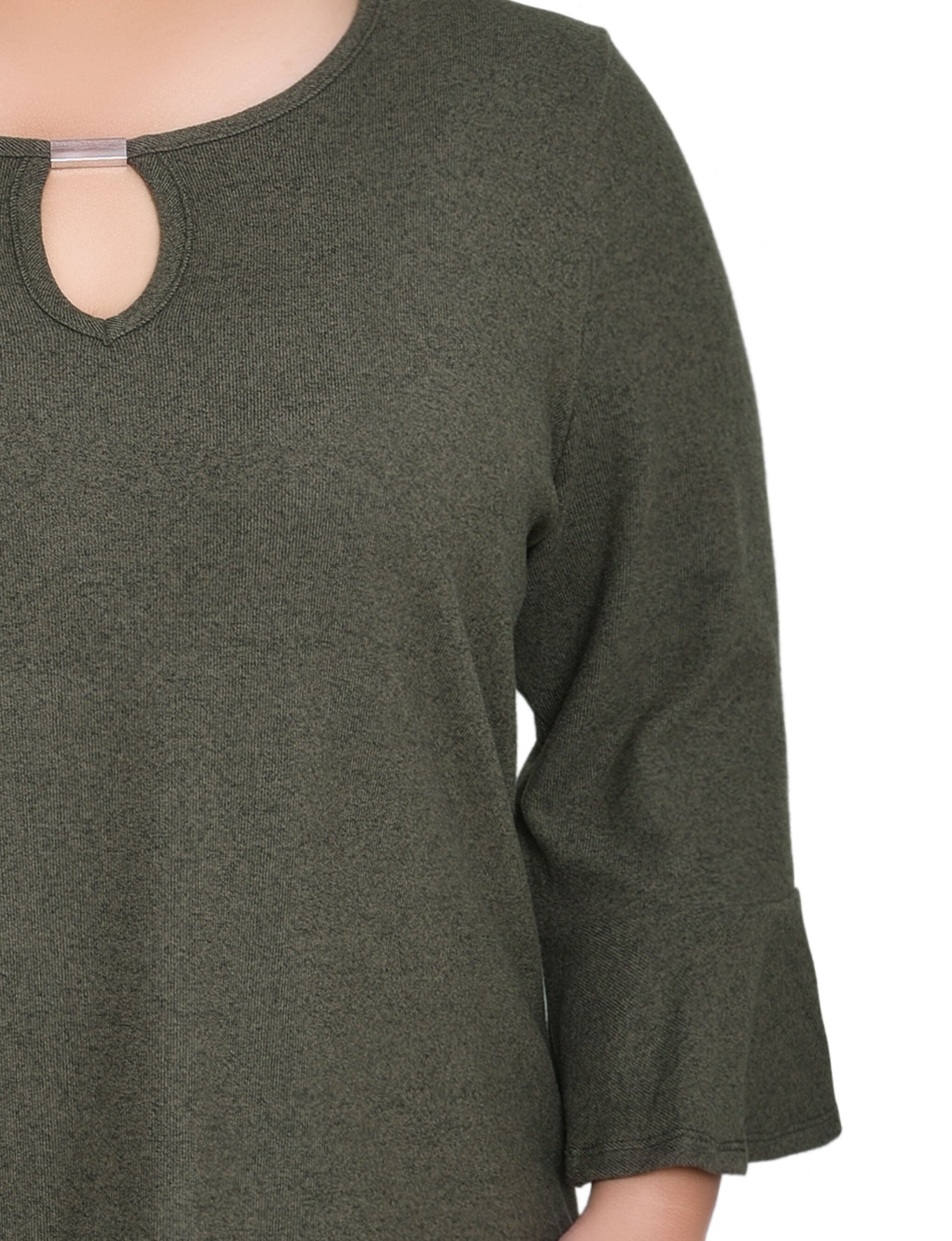 Plus Size 3/4 Bell Sleeve Top With Hardware, Hunter Green, alternate image number 2