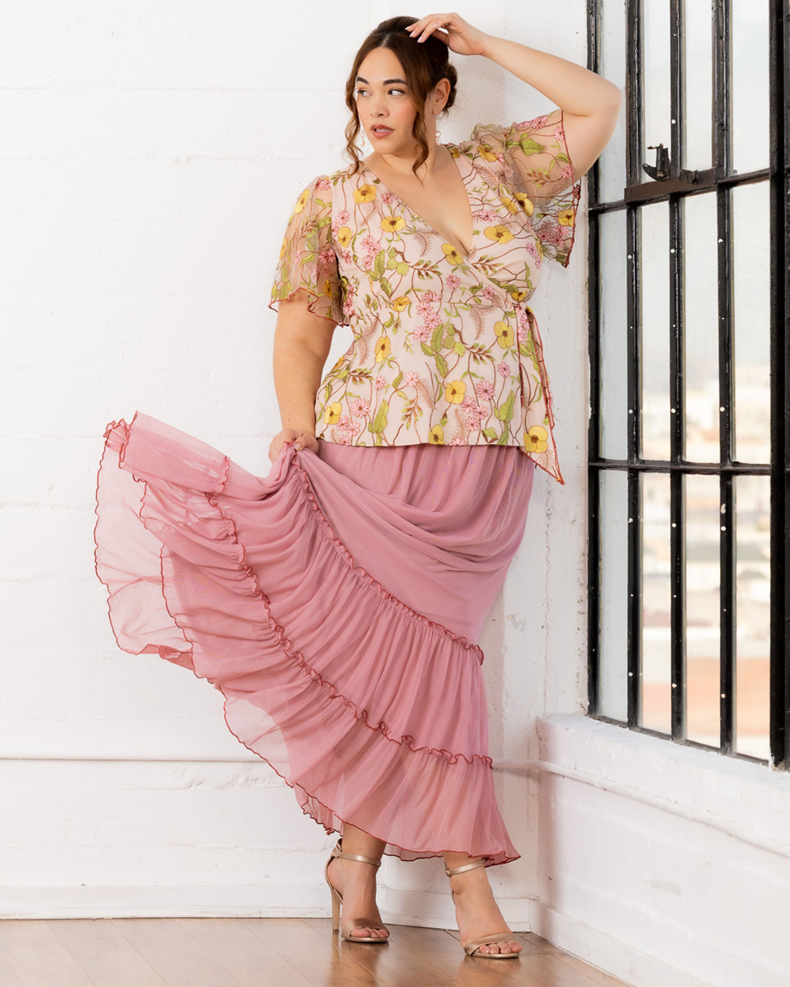 Isla Tiered Mesh Maxi Skirt, ROSE QUARTZ / Pink, alternate image number 4