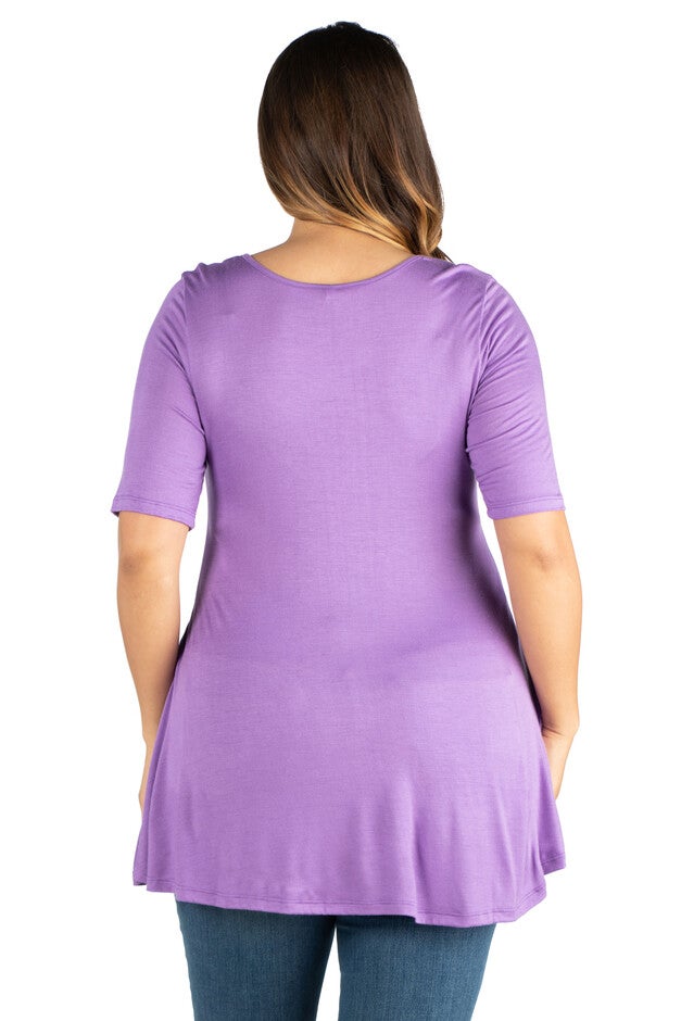 Elbow Sleeve Henley Plus Size Tunic Top, , alternate image number 1