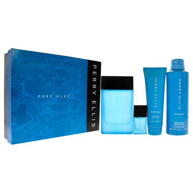 Perry Ellis Pure Blue by Perry Ellis for Men - 4 Pc Gift Set 3.4oz EDT Spray, 3oz Shower Gel, 6oz Deodorant Body Spray, 7.5ml Travel EDT Spray, See Description, alternate image number 1