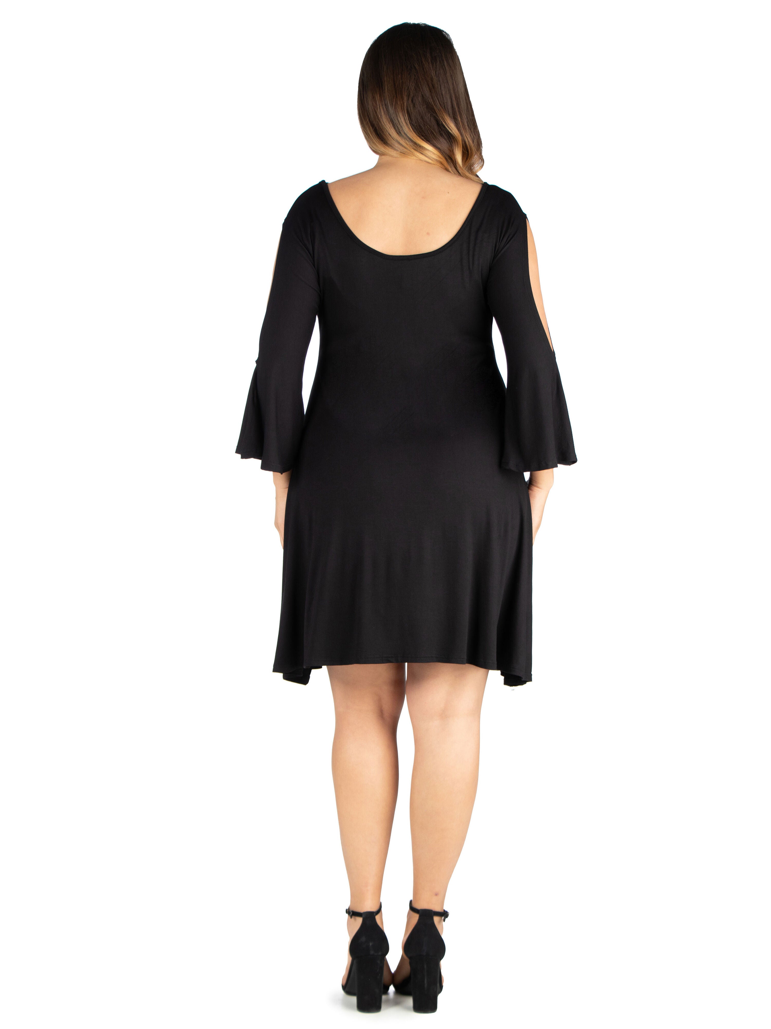 Criss Cross Neckline Cold Shoulder Plus Size Dress, , alternate image number 1
