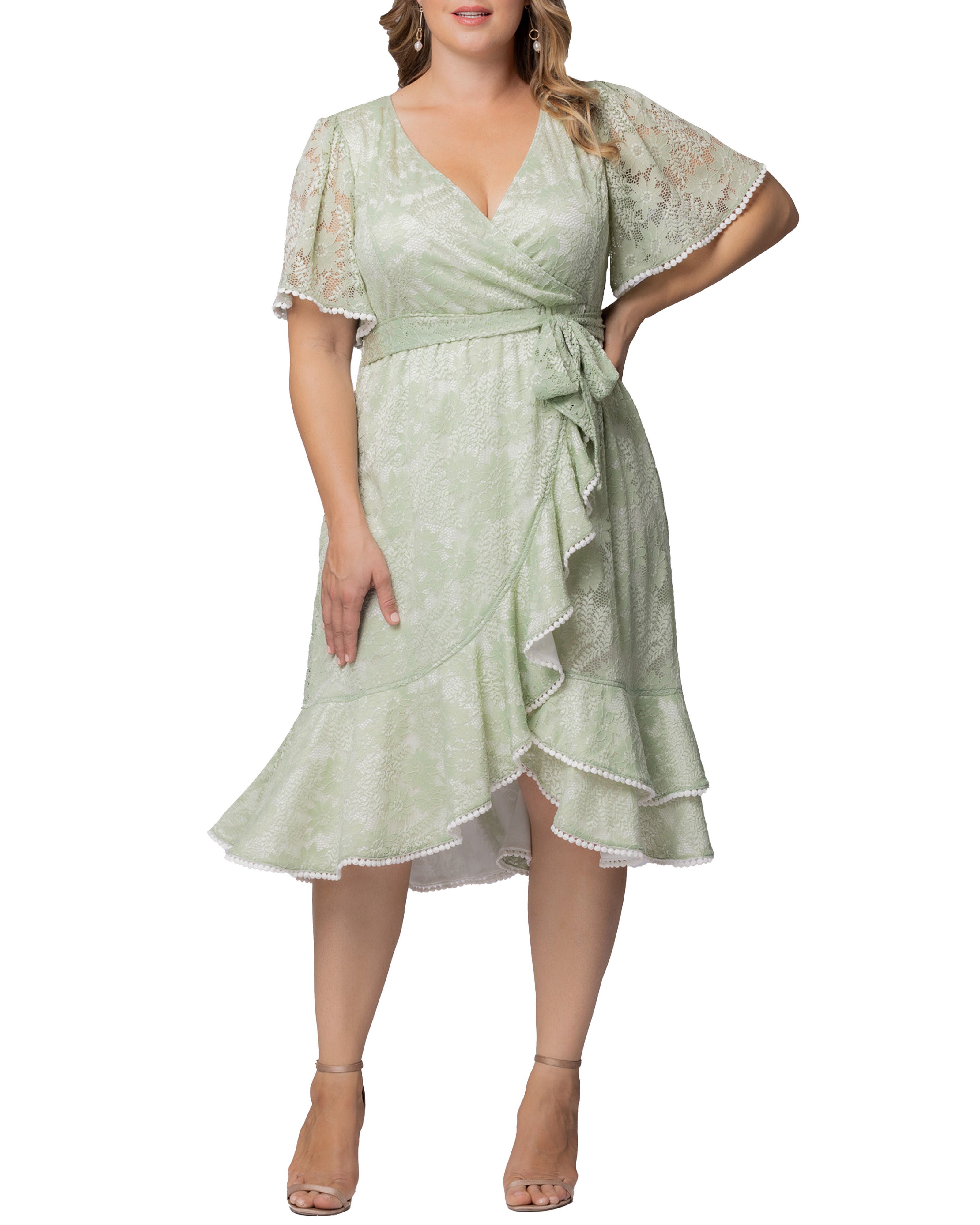 Palermo Lace Faux Wrap Dress, SAGE / Sage Green, hi-res image number 0