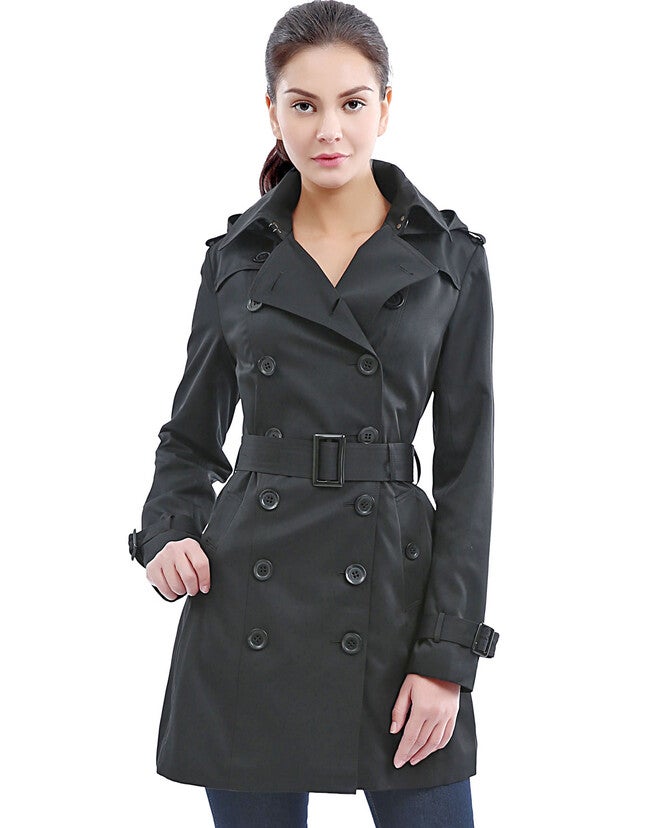 Viv Waterproof Hooded Mid Length Trench Coat, Black, hi-res image number null