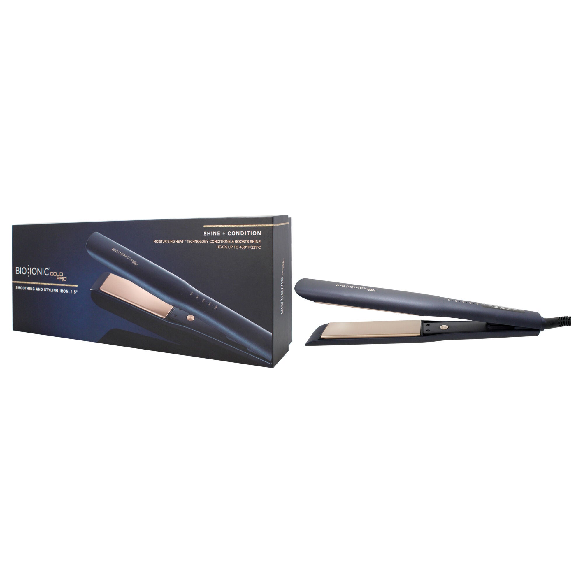 Gold Pro Styling Iron by Bio Ionic for Women - 1.5 Inch Flat Iron, Black, alternate image number 4