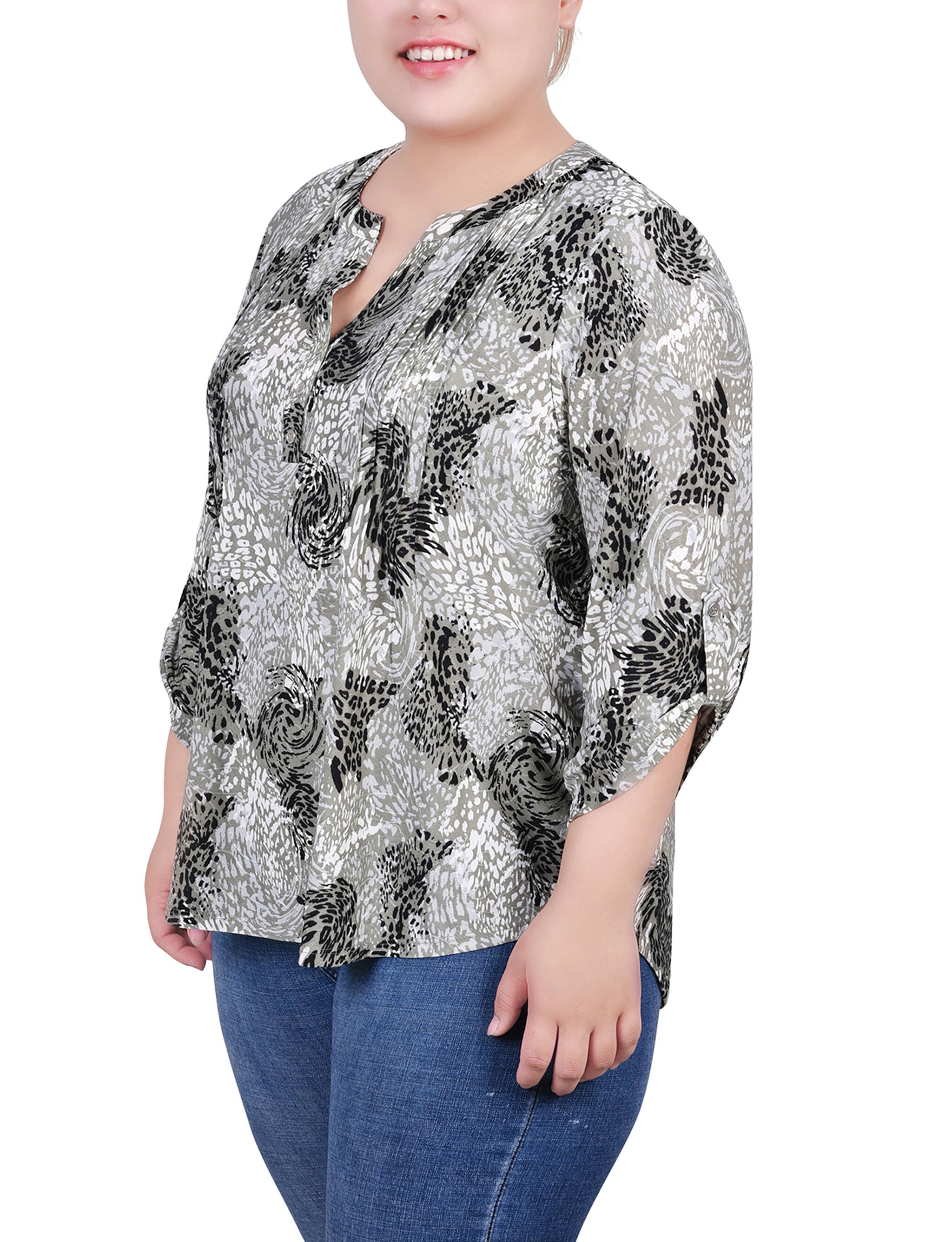 3/4 Roll Tap Pullover Top, Shadow Black Animal, alternate image number 1