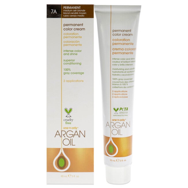 Argan Oil Permanent Color Cream - 7A Medium Ash Blonde by One n Only for Unisex - 3 oz Hair Color, See Description, hi-res image number 0
