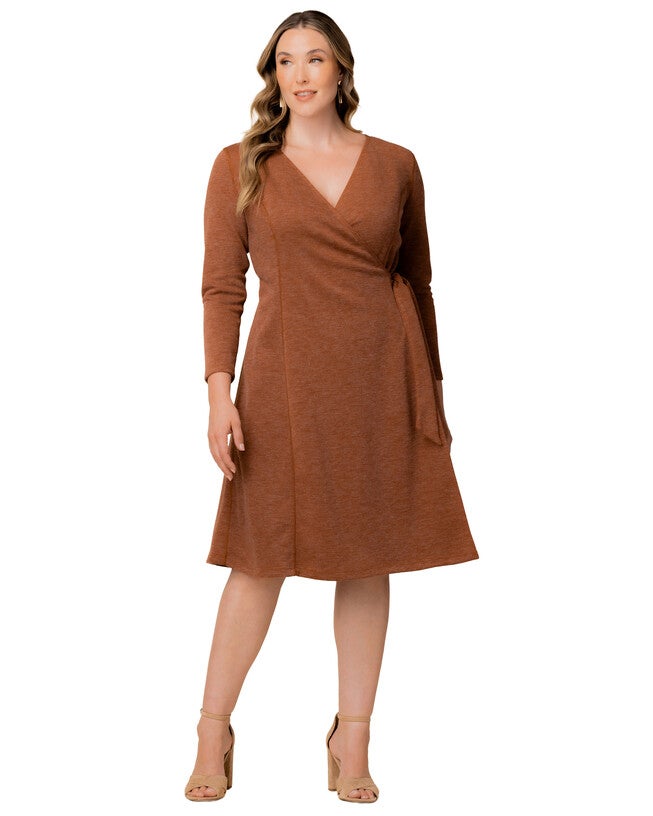 London Sweater Knit Wrap Dress, CINNAMON / Rust, hi-res image number 0