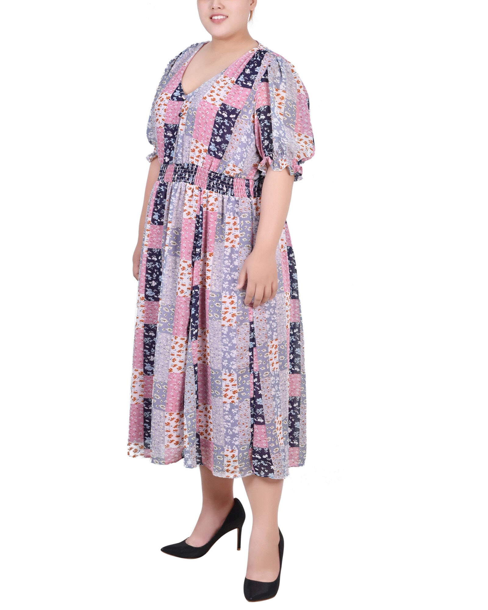 Short Puff Sleeve Chiffon Dress, , alternate image number 2