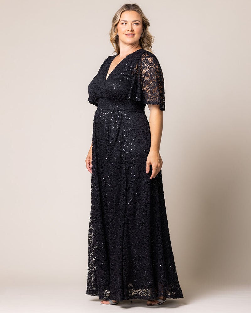 Luminous Sequin Lace Long Gown, Onyx, alternate image number 1