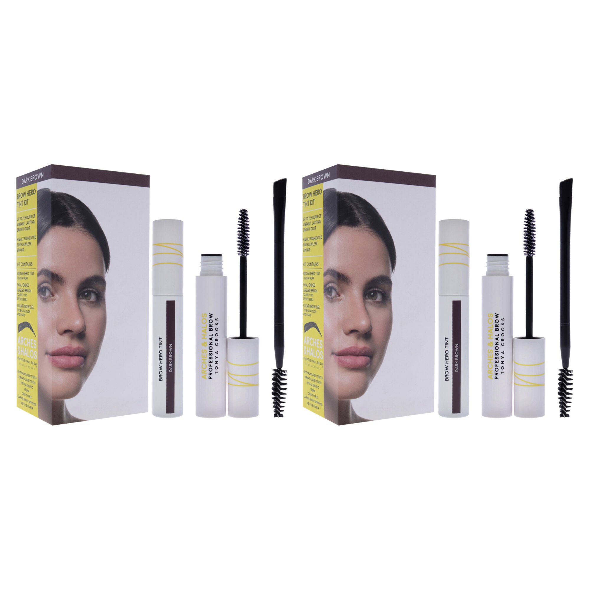 Brow Hero Tint Kit - Dark Brown by Arches and Halos for Women - 2 Pc Dual-Ended Angled Brush, Clear Brow Gel - Pack of 2, , alternate image number 6