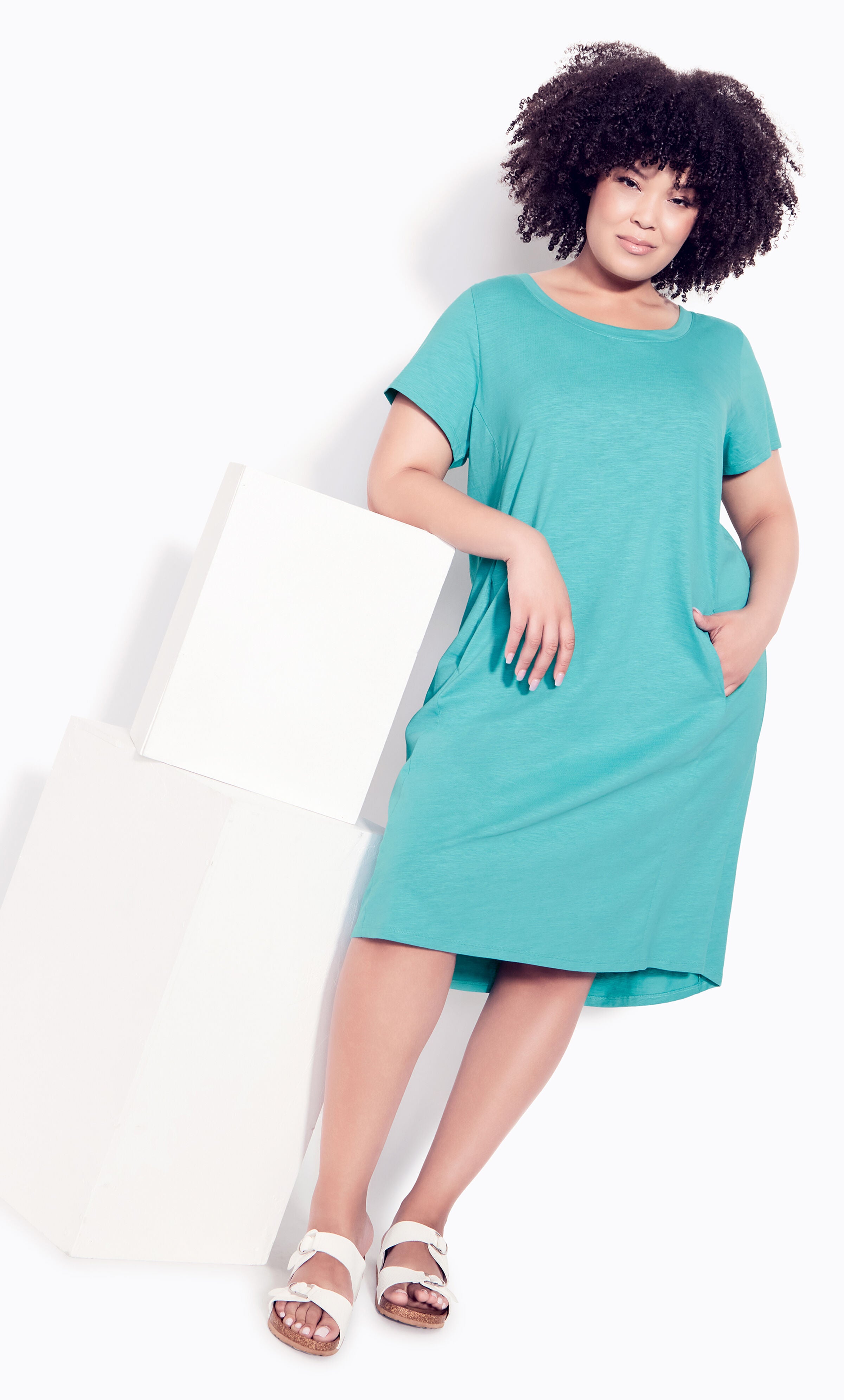 Hello Sunshine Plain Dress - turquoise, Green, hi-res image number 0