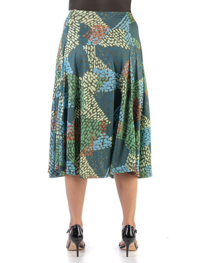 Green Print Midi Length Plus Size Skirt, , alternate image number null