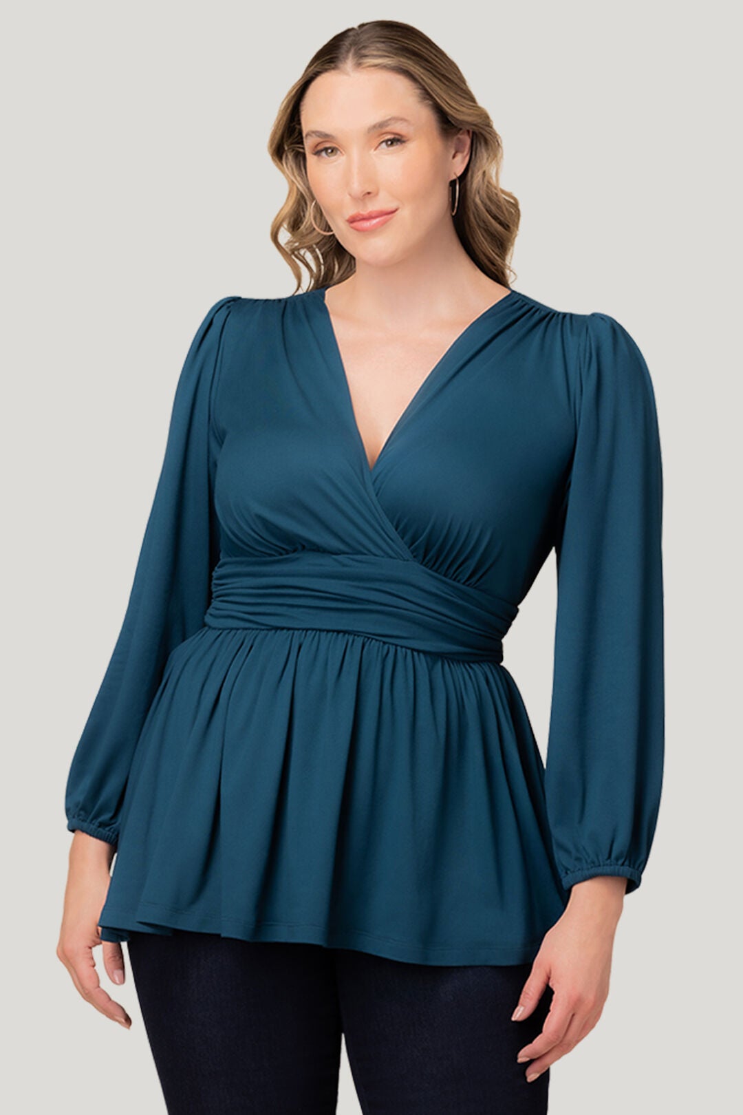 Leah Long Sleeve Tunic Top, Deep Teal / Teal, alternate image number 4