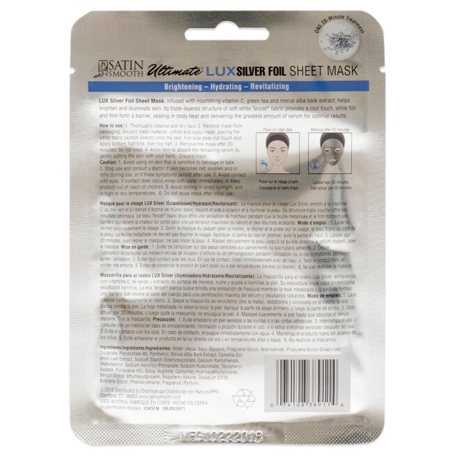 Ultimate LuxSilver Foil Sheet Mask by Satin Smooth for Women - 1 Pc Mask, See Description, alternate image number 1