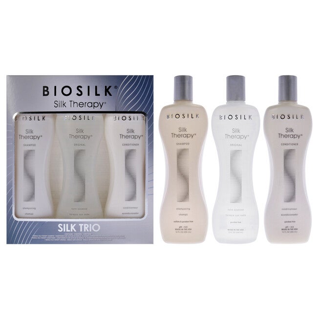 Silk Therapy Trio Set by Biosilk for Unisex - 3 Pc 12oz Biosilk Therapy Shampoo, 12oz Biosilk Therapy Conditioner, 12oz Biosilk Therapy Serum, NA, hi-res image number 0