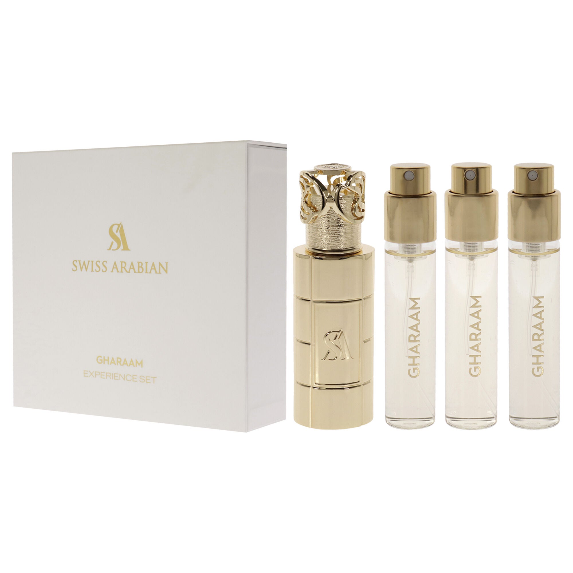 Gharaam by Swiss Arabian for Unisex - 4 Pc Mini Gift Set 3 x 10ml Perfume Spray, 1 Metal Case, , alternate image number 7