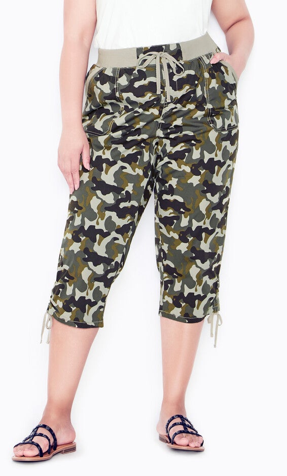 Cotton Cinch Print Capri - camo, , alternate image number 1