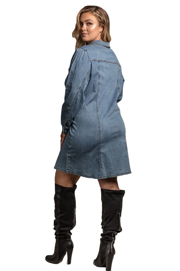 Women's Plus-Size Full Sleeve Denim Shirt Midi Dress, , alternate image number null