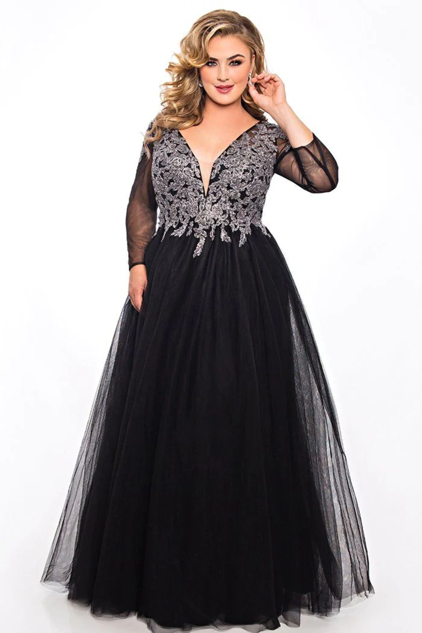 Lace Illusions Formal Dress, BlackSilver / Black, hi-res image number 0