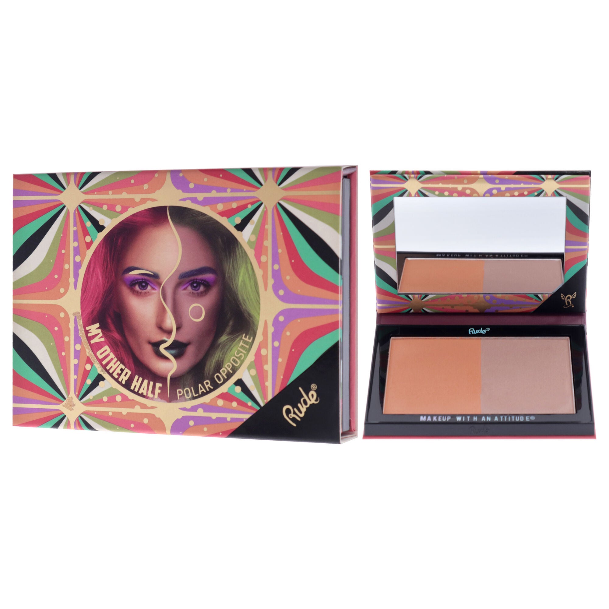 My Other Half Duo Shade Face Palette - Polar Opposite by Rude Cosmetics for Women - 0.4 oz Makeup, See Description, alternate image number 2