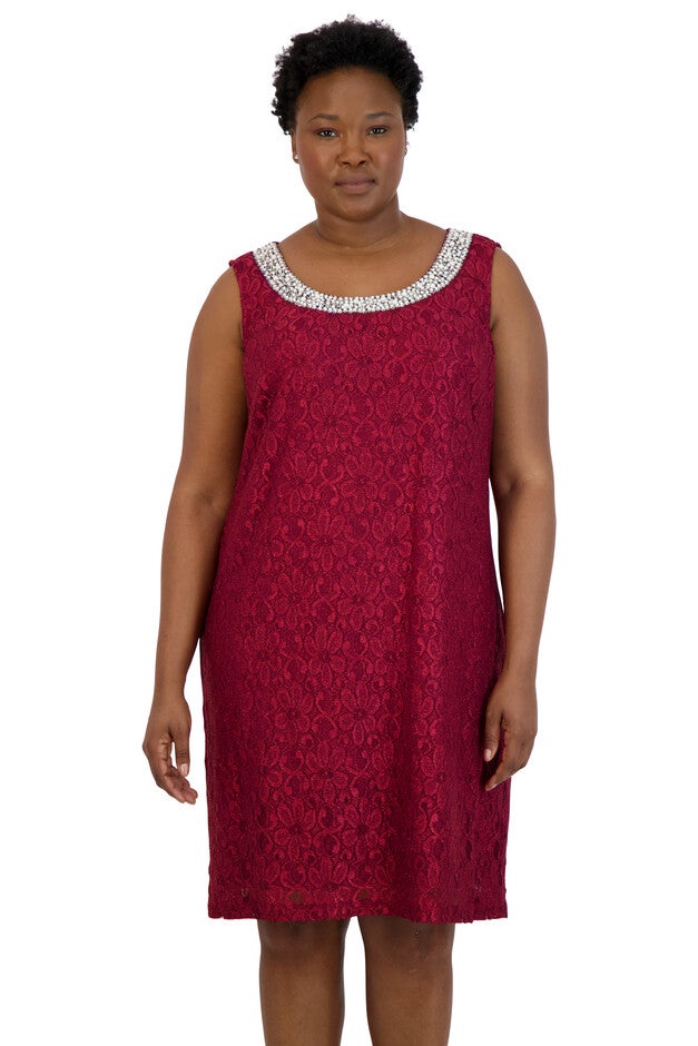 Lace Shift and Sheer Jacket Set with Pearl Embellishments, , alternate image number null
