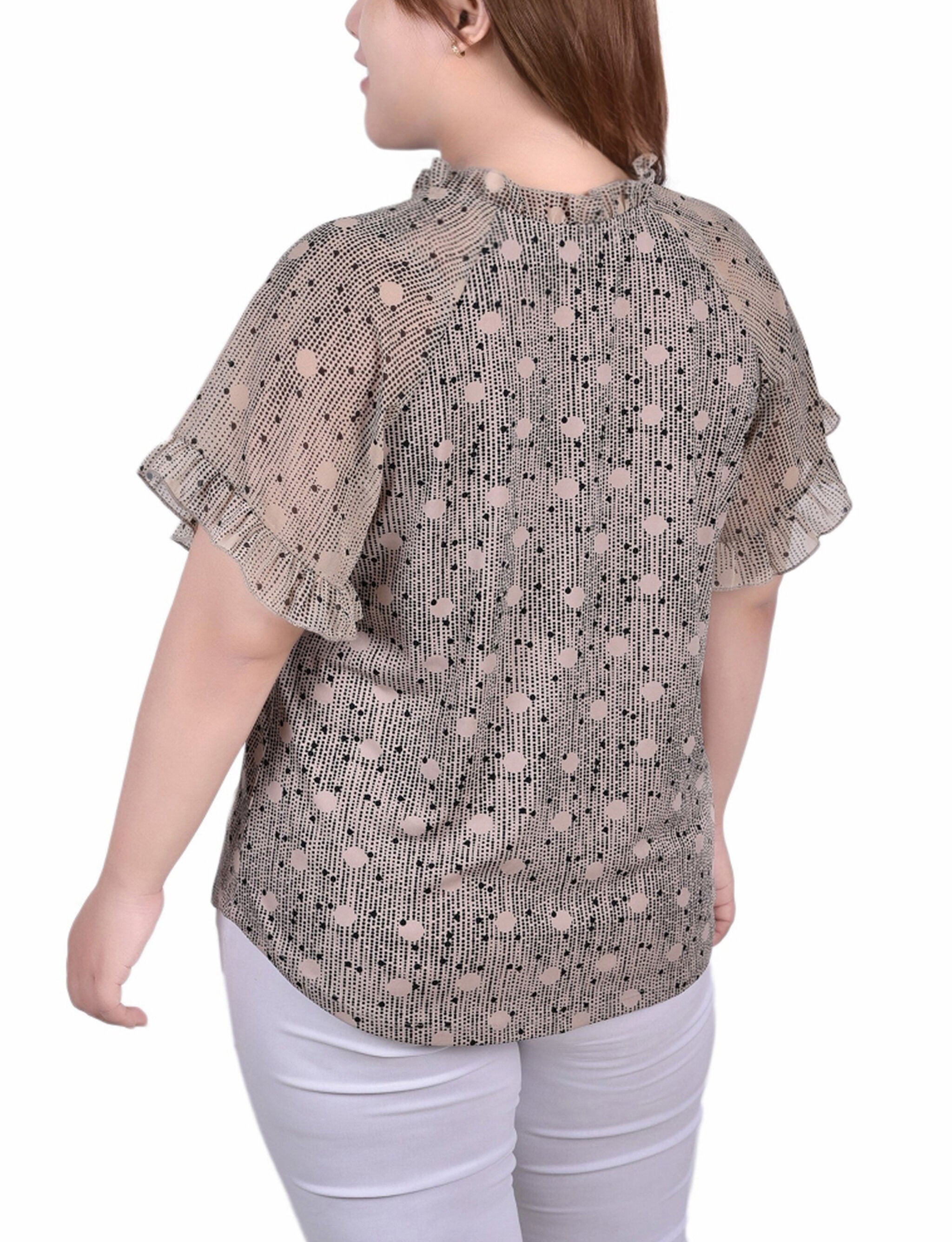 Short Ruffled Sleeve Crepe Knit Top With Chiffon Sleeves, Doeskin Nursedot, alternate image number 2