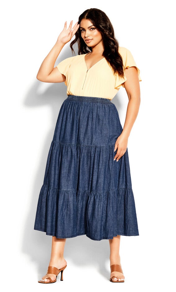 Denim Tier Skirt - dark denim, , alternate image number null